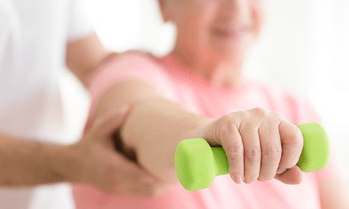Future elderly lady doing physical therapy