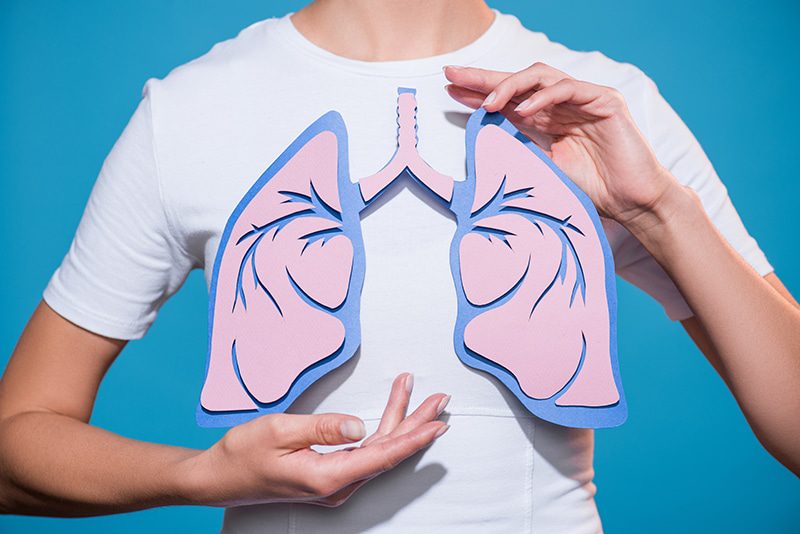 young woman holding healthy lungs