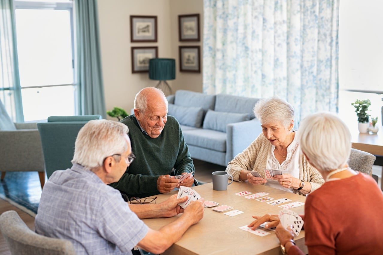 Game night for seniors in an assisted living facility