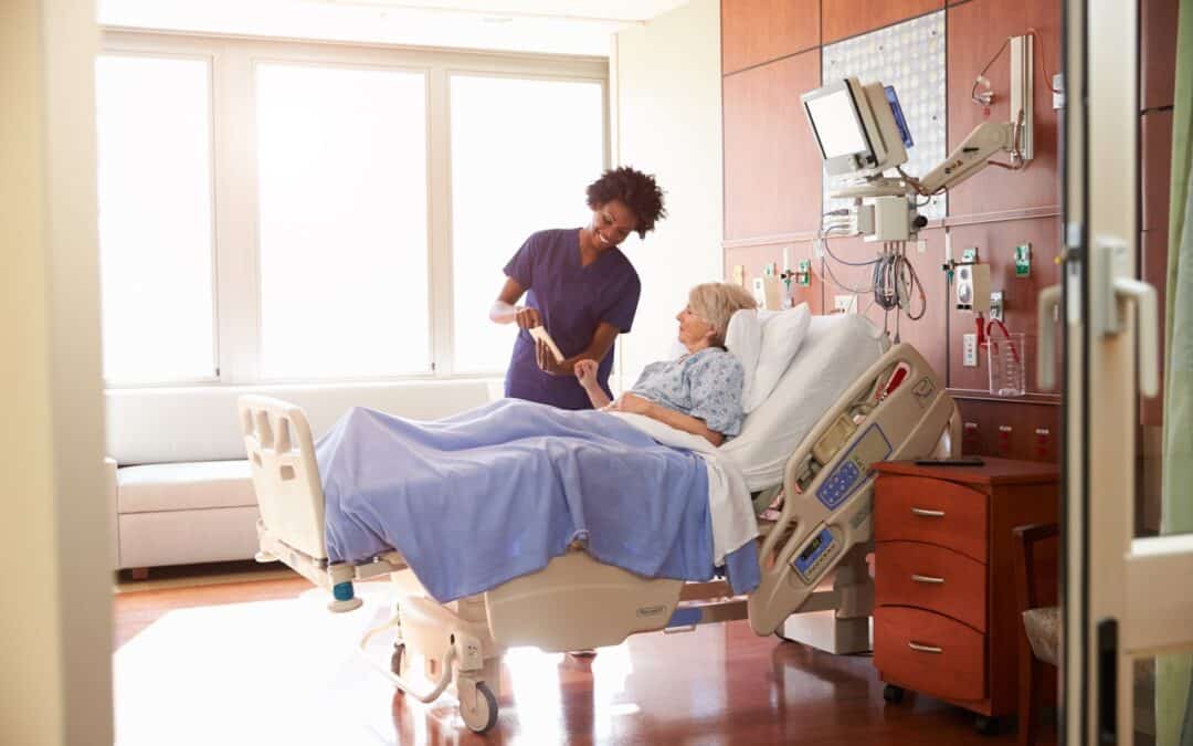 An elderly patient being cared for in a skilled nursing facility