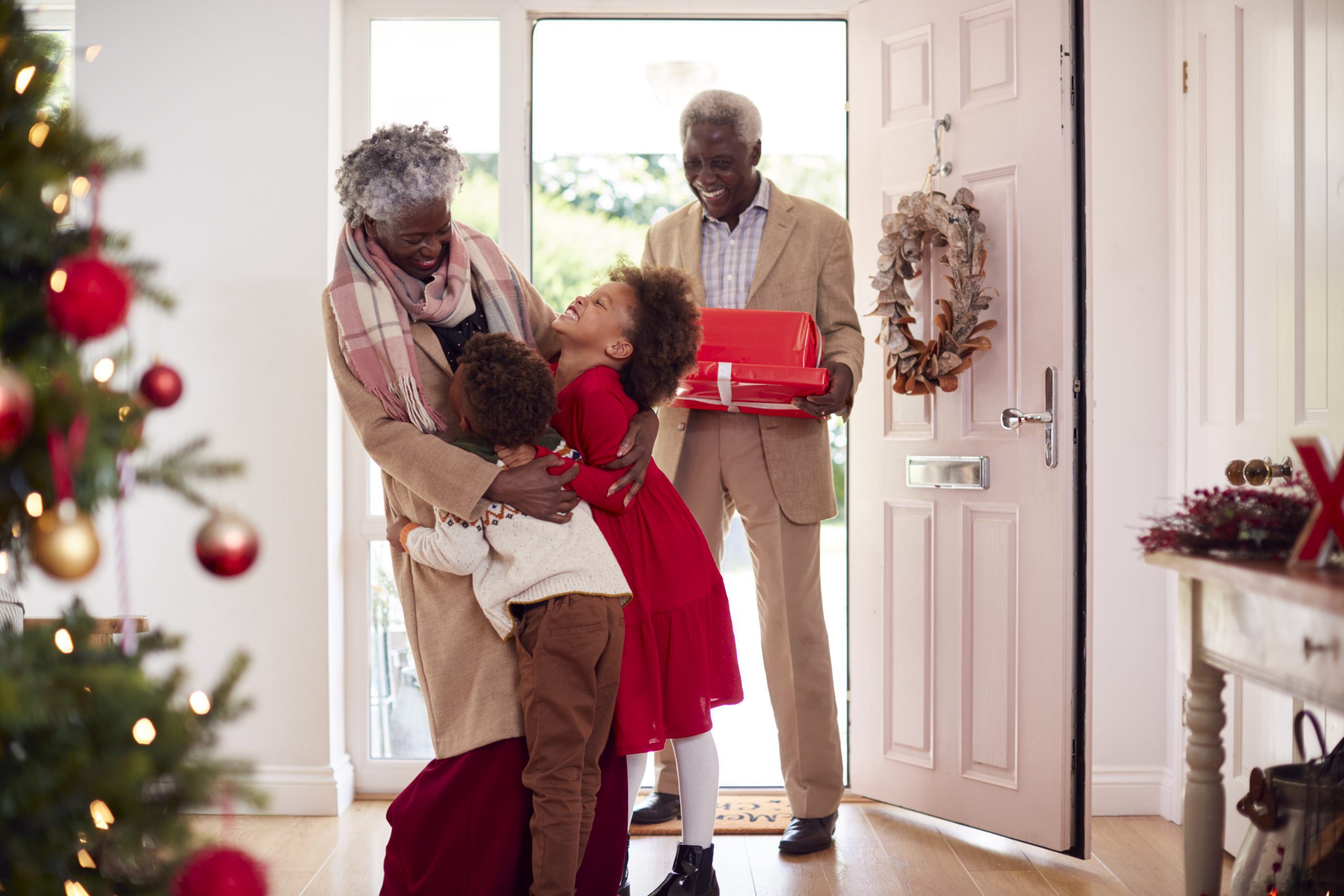 Grandkids visiting their grandparents during the holidays