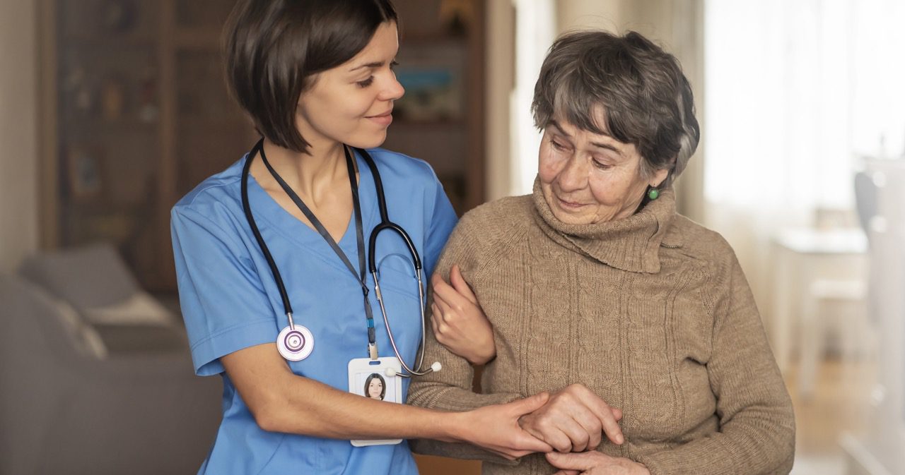 A senior in a memory care facility